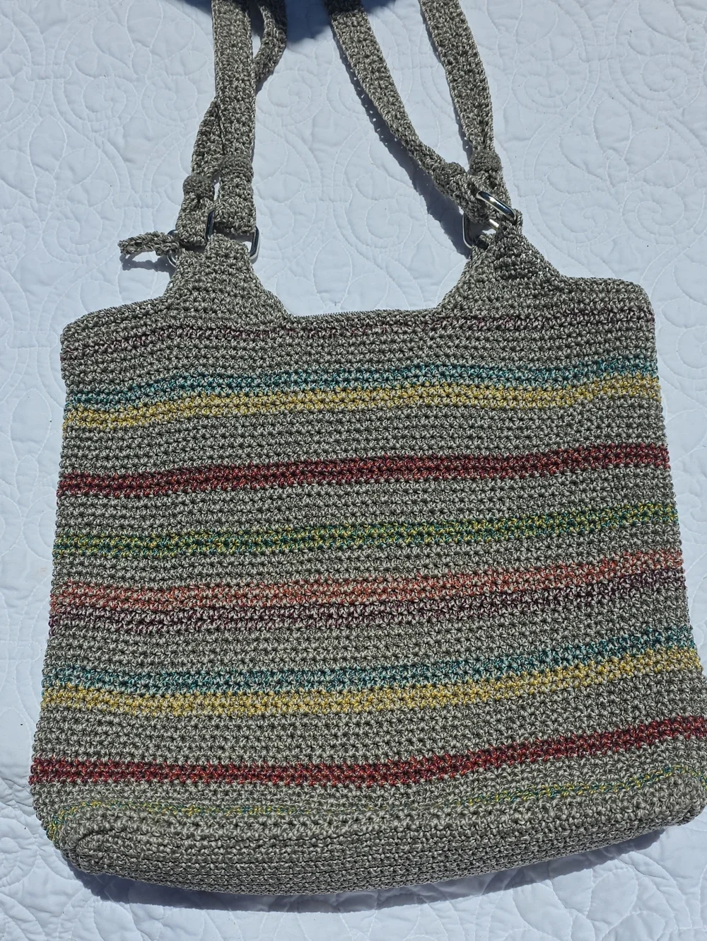 The Sak Belle Voyager Stripe Crochet Boho Hobo Shoulder Bag EUC